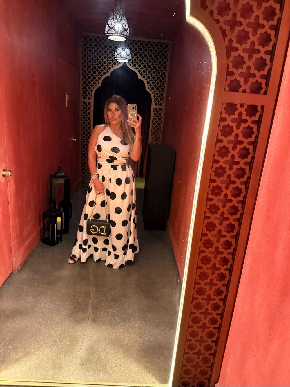 Black & White Polka Dot One-Shoulder Maxi Dress
